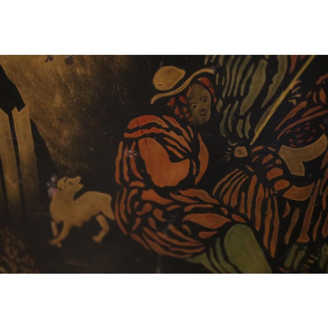 Large Hand Painted Toleware Tray Signed S. Callnin 1969 - "The Thunderstorm" Folk Art For Sale - Image 12 of 16