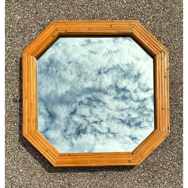 Mid-Century Modern Vintage Octagonal Bamboo Wall Mirror For Sale - Image 3 of 17