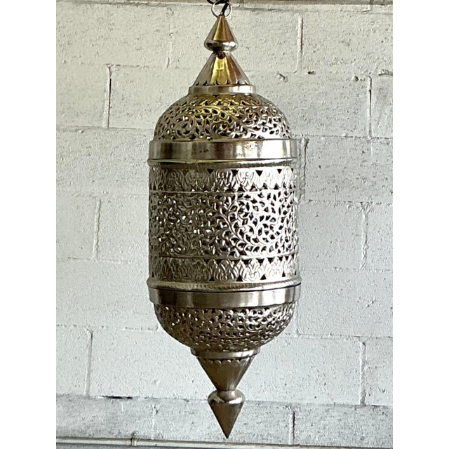 Vintage Boho Pierced Metal Moroccan Lantern For Sale In West Palm - Image 6 of 6