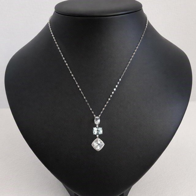 Metal Aquamarine and Diamond Platinum Pendant Necklace - Fei Liu For Sale - Image 7 of 8