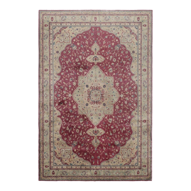 Antique Bulgarian Rug, Tabriz Style Floral Medallion in Burgundy - Rug & Kilim For Sale