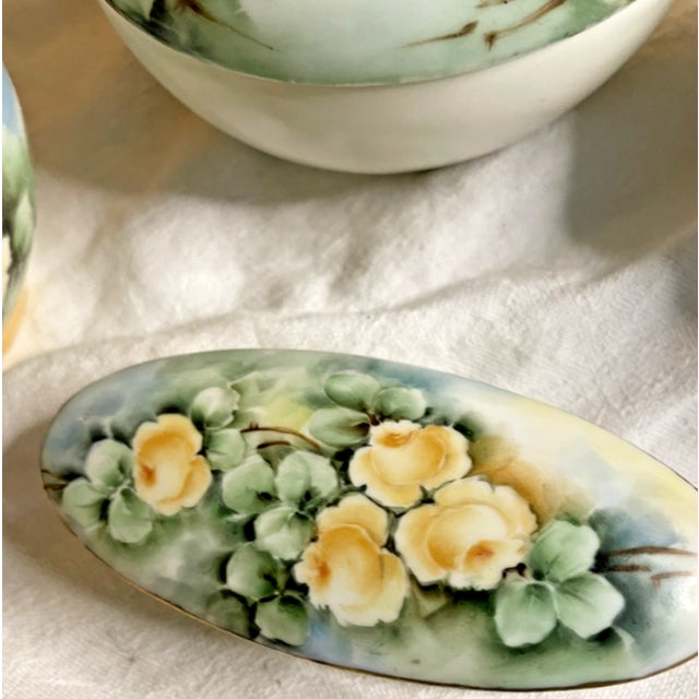 Yellow 5 Pc Antique Leona Griffith by Vignaud Limoges Toilette Dresser Set For Sale - Image 8 of 10