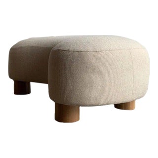Kidney Ottoman With Oak Legs For Sale