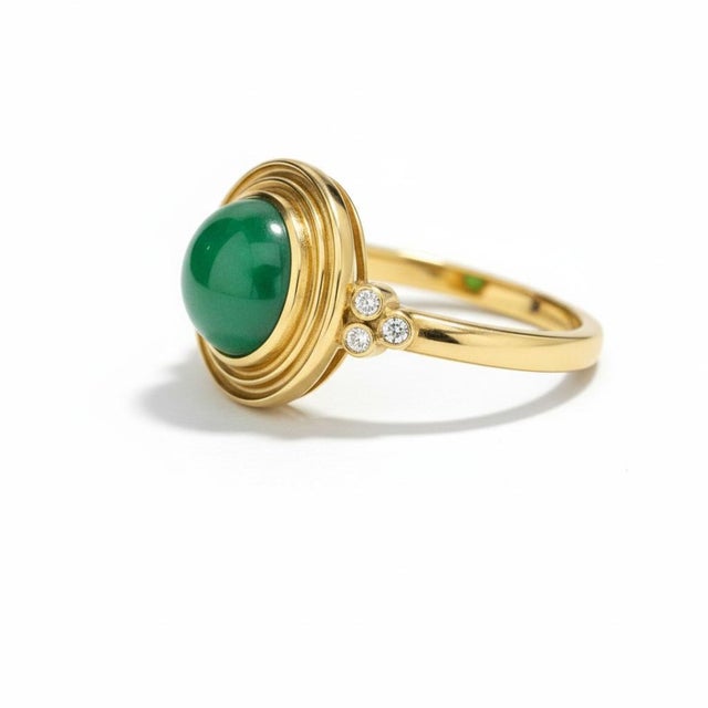 Vintage Inspired Green Onyx and Topaz Ring in Silver, Gold, Size 6 For Sale - Image 11 of 11