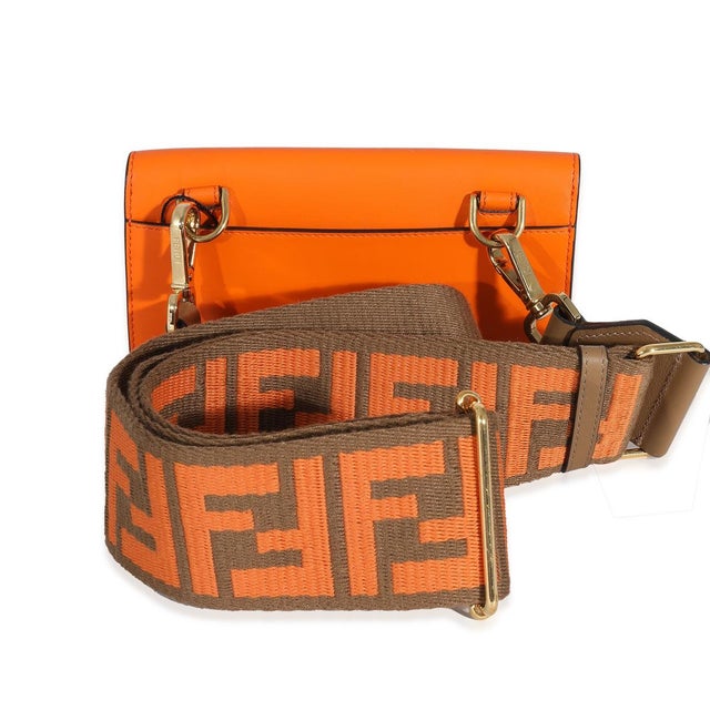 Orange Calfskin Mini Flat Baguette with Brown Strap You Strap For Sale In New York - Image 6 of 8