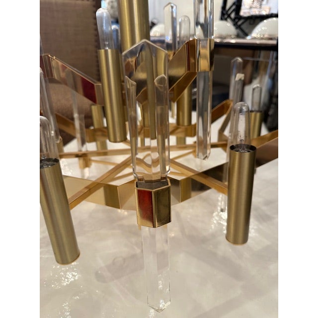 Gaetano Sciolari Gaetano Sciolari Style Lucite and Brass Chandelier For Sale - Image 4 of 6