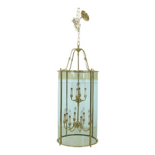 Large 12 Light Round Brass & Bowed Glass Chandelier For Sale