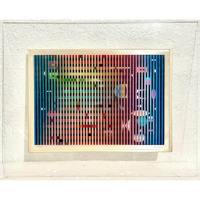 Blue Yaacov Agam, Agam Lenticular Kinetic Agamograph Hand Signed numbered Israeli Kinetic Op Art For Sale - Image 8 of 16