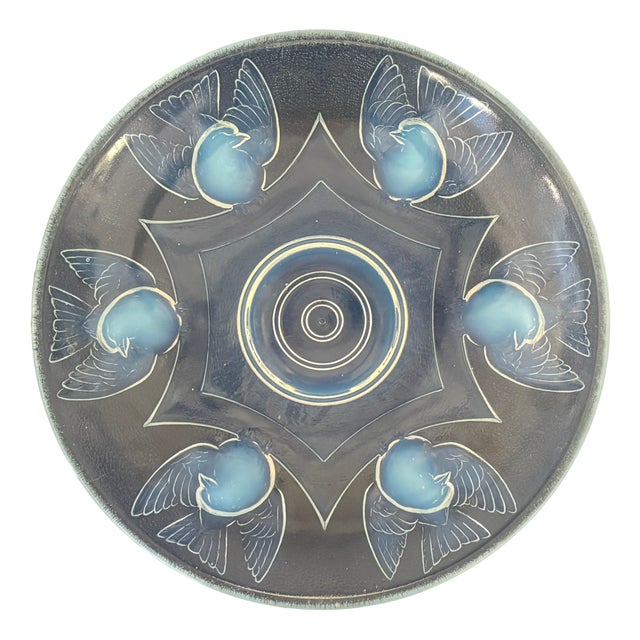 Art Deco Glass Bowl with Birds in Relief from Ezan, France, 1920s For Sale