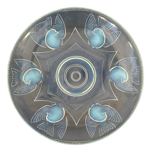 Art Deco Glass Bowl with Birds in Relief from Ezan, France, 1920s