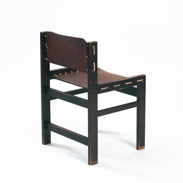 Set of Vintage Brutalist Chairs in Hideleather and Wood For Sale - Image 5 of 18