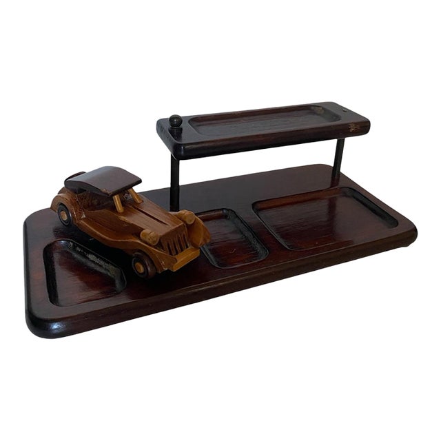 Vintage Carved Antique Car Wooden Desk Organizer For Sale