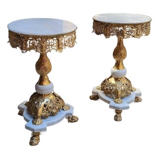 French White Marble Side Table – Gold Leaf & Bronze Details, Rococo Accent Table For Sale