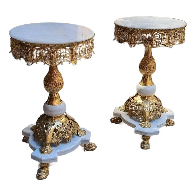 French White Marble Side Table – Gold Leaf & Bronze Details, Rococo Accent Table For Sale