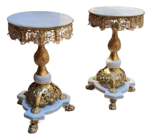 French White Marble Side Table – Gold Leaf & Bronze Details, Rococo Accent Table