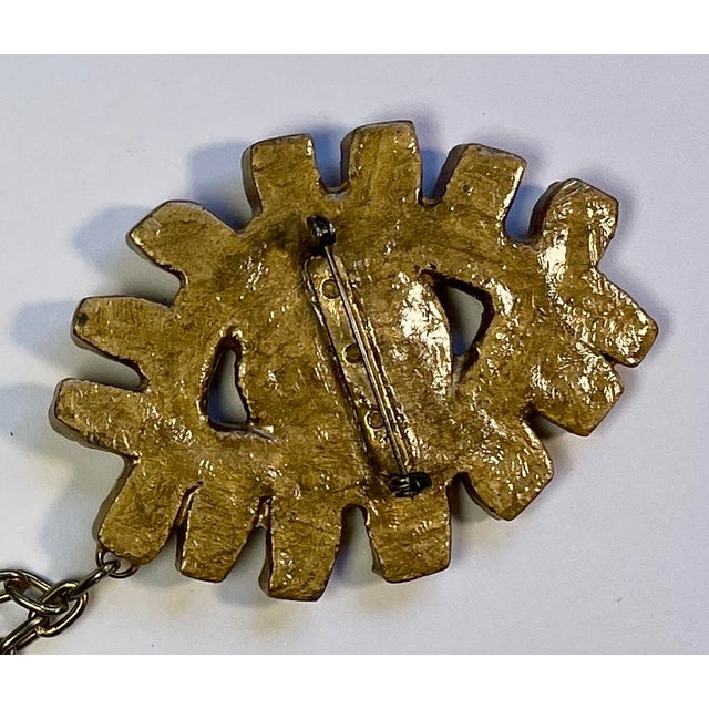 Gemstone 1980s Todd Oldham Rhinestone and Gold-Colored Double Brooch - For Sale - Image 7 of 8