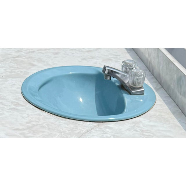 American Standard Round Blue Lavatory Drop in Sink - 1950-60's Usa For Sale - Image 4 of 4