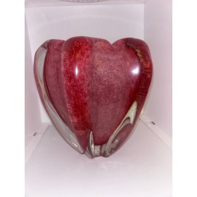 Glass Beautiful Vintage Tokyo Glass Murano Style Art Glass Bowl / Centerpiece – Cranberry Pink Controlled Bubble Glass, 8 LBS For Sale - Image 7 of 8