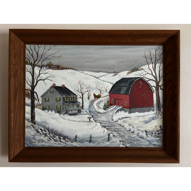 Realism Vintage Lancaster County Pa Farm Scene Snowy Landscape Oil Painting For Sale - Image 3 of 7
