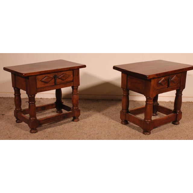 Spanish Walnut Bedside Tables, 1950s, Set of 2 For Sale - Image 4 of 11