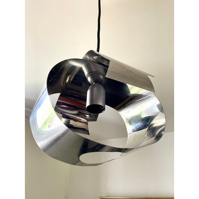 Metal Vintage Chrome and Metal Pendant Light, 1970 For Sale - Image 7 of 11