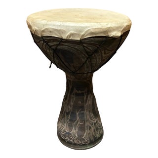 Authentic African Ceramic & Leather Djembe Drum For Sale