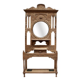Antique Victorian Carved Oak Green Man Hall Stand, 1880 For Sale