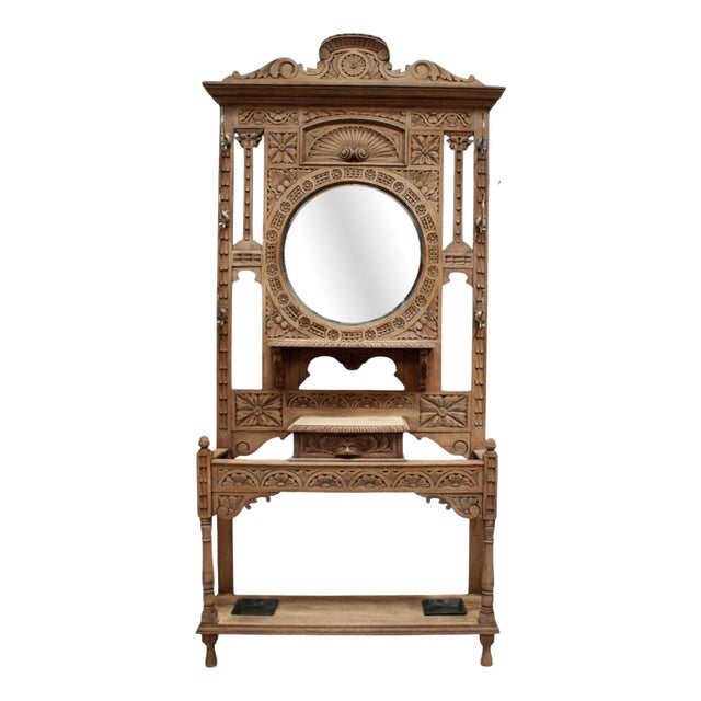 Antique Victorian Carved Oak Green Man Hall Stand, 1880 For Sale