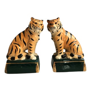 Vintage Takahashi Ceramic Tiger Bookends-a Pair For Sale