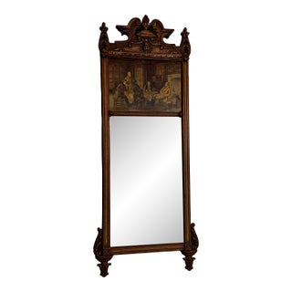 Antique American Victorian Pier Mirror With Figural Genre Scene Panel, Circa 1870–1890 For Sale