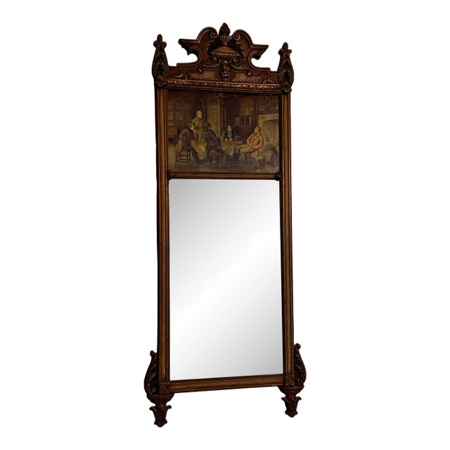 Antique American Victorian Pier Mirror With Figural Genre Scene Panel, Circa 1870–1890 For Sale