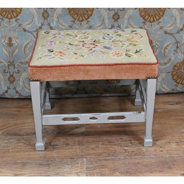 Wood Painted Edwardian Stool with Tapestry For Sale - Image 7 of 7