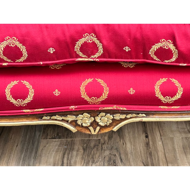 Red Early 19th Century French Regency Style Custom Upholstered Settee For Sale - Image 8 of 9