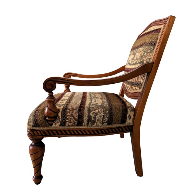 Rococo Late 20th Century Hand-Carved Oversized Armchairs Set of 2 With Safari-Inspired Upholstery For Sale - Image 3 of 7