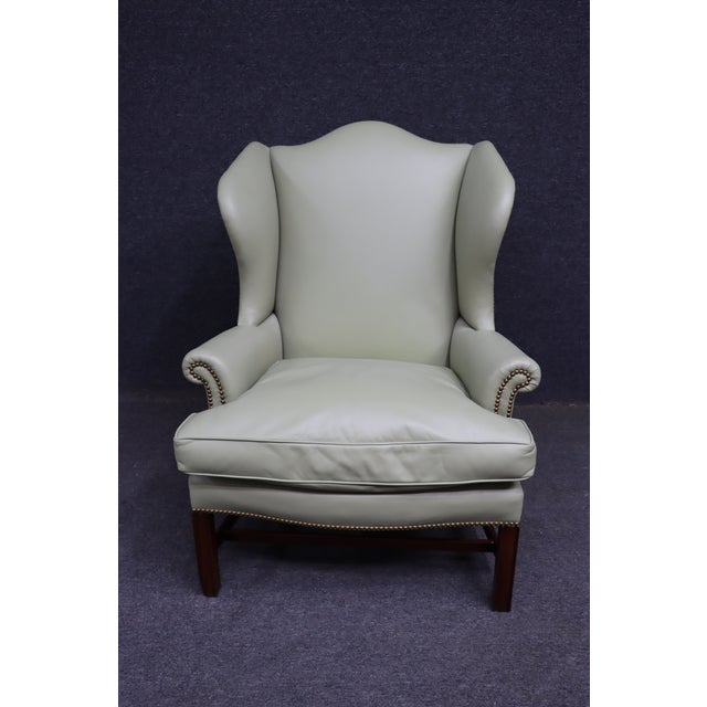 Leather Kittinger Chippendale Wingback Chair For Sale - Image 9 of 16