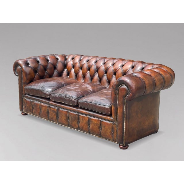 Victorian Brown Leather Chesterfield 3-Seater Sofa, 1880s For Sale - Image 10 of 12