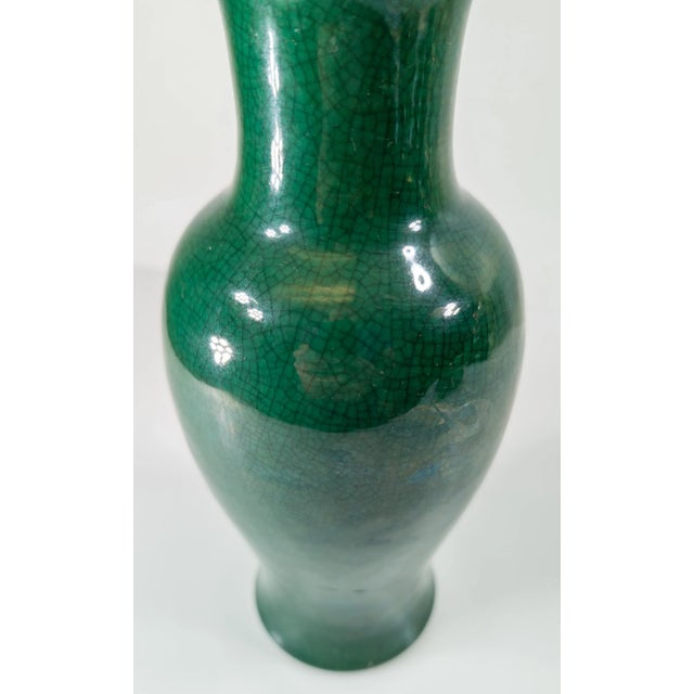 Ceramic 19th Century Chinese Dark Apple Green Crackled Vase, Qing Dynasty For Sale - Image 7 of 13
