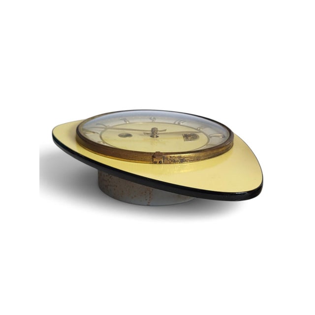 Yellow Vintage Freeform Glass Wall Clock in Yellow Formica from FFR Morbier, 1950s For Sale - Image 8 of 11