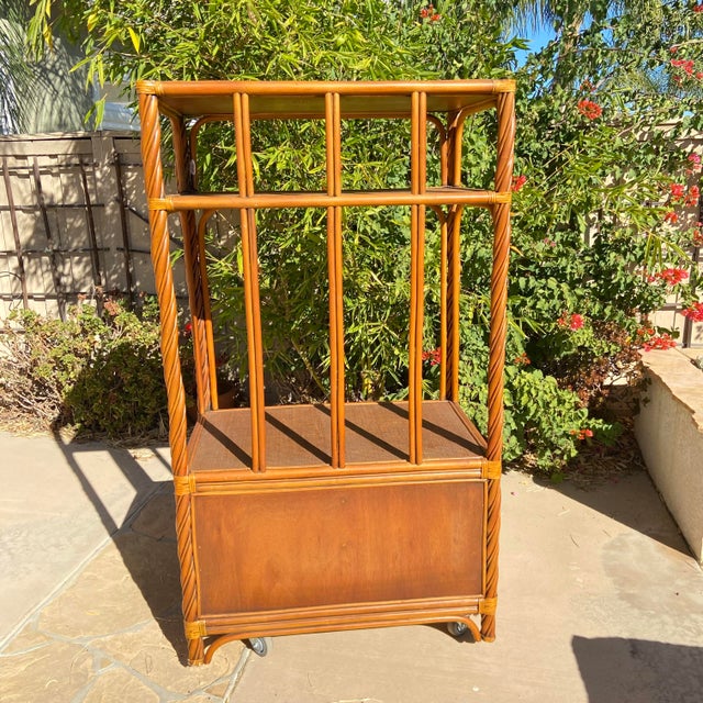 Vintage Boho Chic Brown 3 Tier Rattan Etagere For Sale In Palm Springs - Image 6 of 8