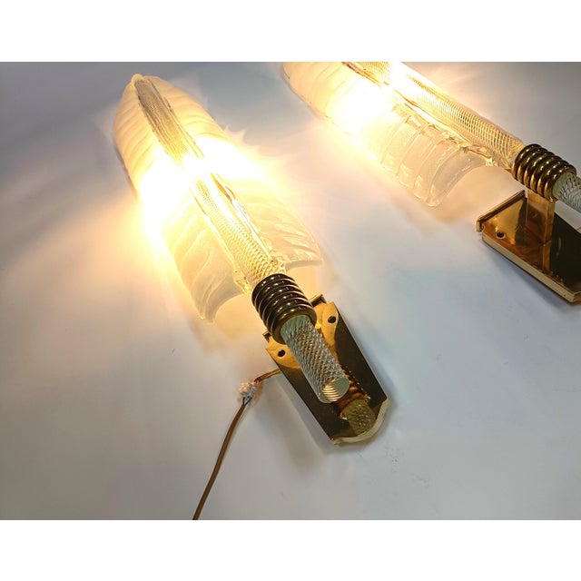 Hollywood Regency Large Brass and Crystal Sconces attributed to Andre Arbus and Veronese, 1950s, Set of 2 For Sale - Image 3 of 13