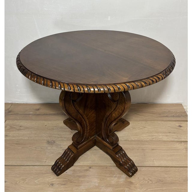 Neoclassical Revival Round Walnut Side Table, 1920s For Sale - Image 3 of 15