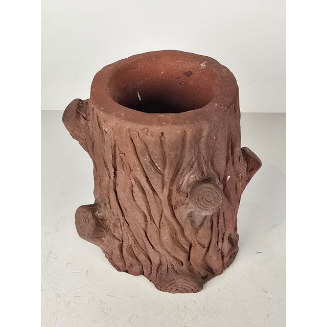 Primitive Redware Sewer Tile Tree Trunk Faux Bois Vase Ohio For Sale - Image 4 of 5