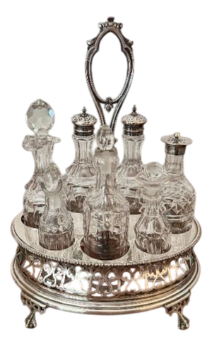 Antique Victorian Silver Sterling Bottle Cruet Set by Elkington & Co, 1890s, Set of 8
