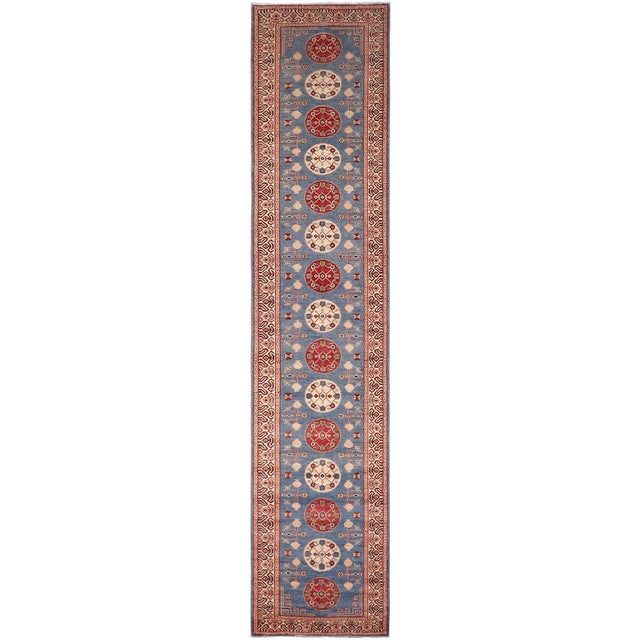 Rustic Kazak Light Blue/Beige Wool Runner Rug- 2'11''x13'6'' For Sale - Image 9 of 10