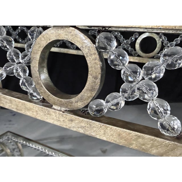 Hollywood Regency Iron Glass Top Console Table With Scrollwork Legs and Crystal Beading For Sale In Indianapolis - Image 6 of 10