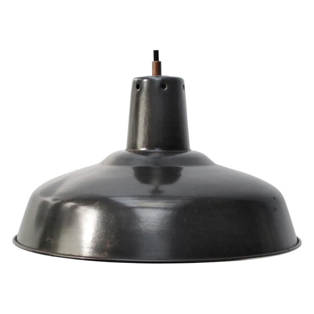 1950s Vintage Industrial French Anthracite Enamel Pendant Light For Sale - Image 5 of 5
