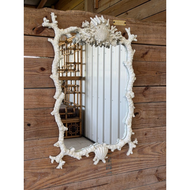 Vintage Coastal Faux Bois Coral and Shell Wall Mirror by Mark Roberts For Sale - Image 11 of 11