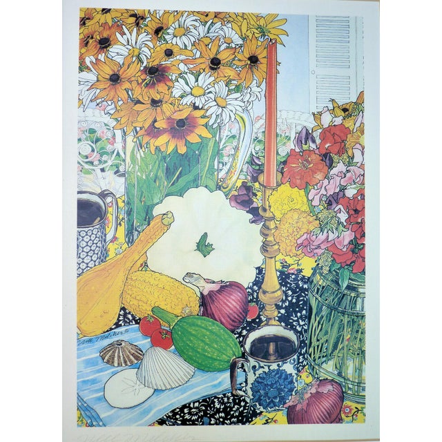 Coastal Pair of Maximalist Nell Melcher 1984 Signed Lithograph Pair: "Coffee Break" & "A Break" Matted 16" X 20" Cottagecore For Sale - Image 3 of 8