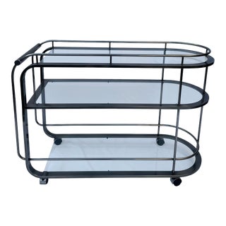 Three Tier Bar Cart in Nickel by Dia (Design Institute of America) For Sale