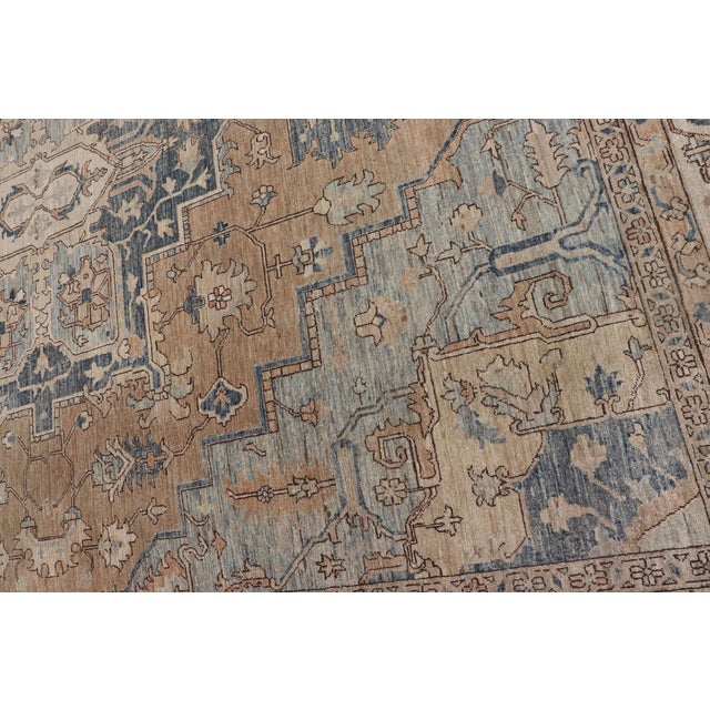 Large Serapi Design Rug With Camel Field and Blue Medallion Pattern 12'3"x14'7" For Sale - Image 14 of 17